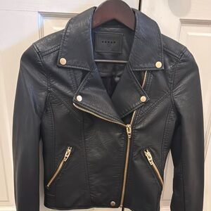 Black Leather Jacket with Gold Accents
